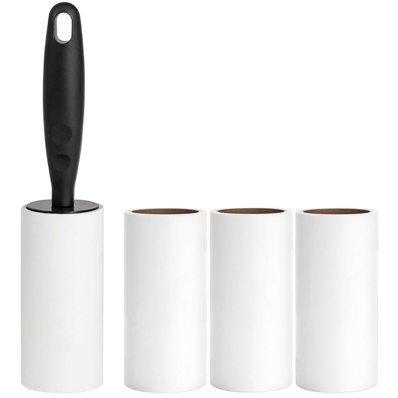 MINGRACE Lint Roller for Clothes Extra Sticky Pet Hair Removal Roller with Refills, Refillable Handle with 4 Sticky Rolls (Black Stick) - Image 1